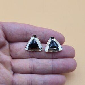 Sterling Silver Triangle Black Enamel Unique Stud Earrings A5627